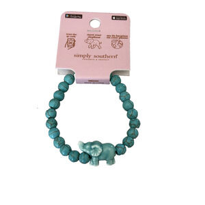 Simply Southern Elephant Tracker Aqua Beaded Bracelet NWT Unisex